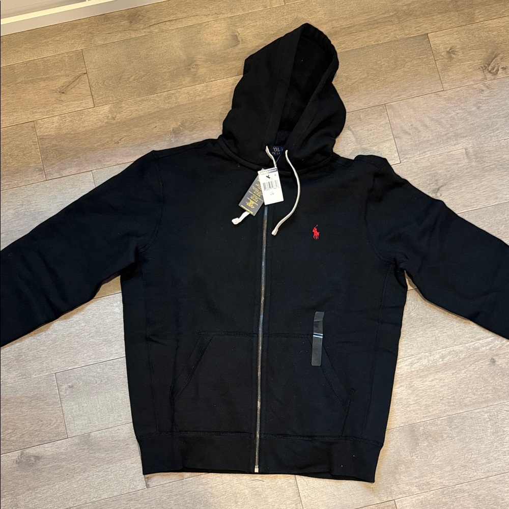Ralph Lauren Black Hoodie with Cream Drawstrings